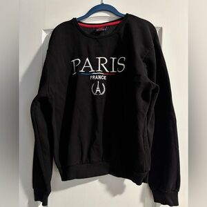 France Authentique Produit Original Paris Embroidered Blk Women Sweatshirt Sz L